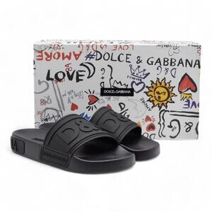 Dolce & Gabbana DG Logo Beachwear Women's Slides - Rubber - Black 38